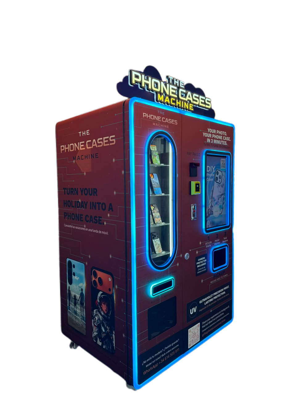 Máquina de fundas de móvil personalizadas, vista lateral