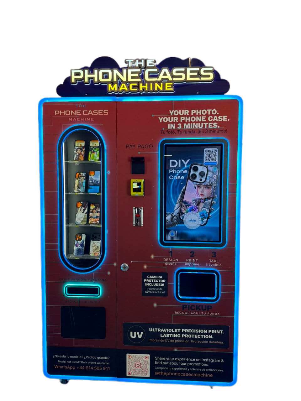 Máquina de fundas de móvil personalizadas, vista frontal